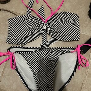 Ingear Black and White Striped Bikini with Pink Ties